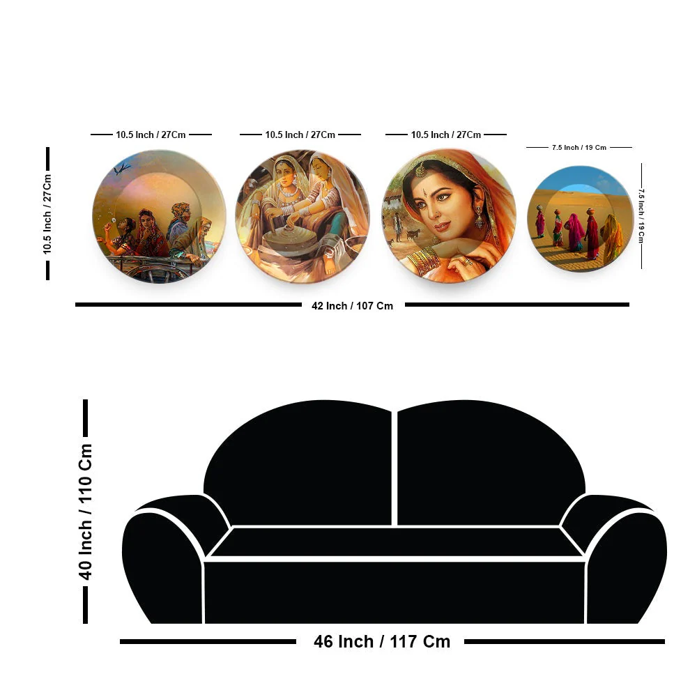 Traditional Rajasthani Women Culture Art Wall Plates Set of Four - Image 6