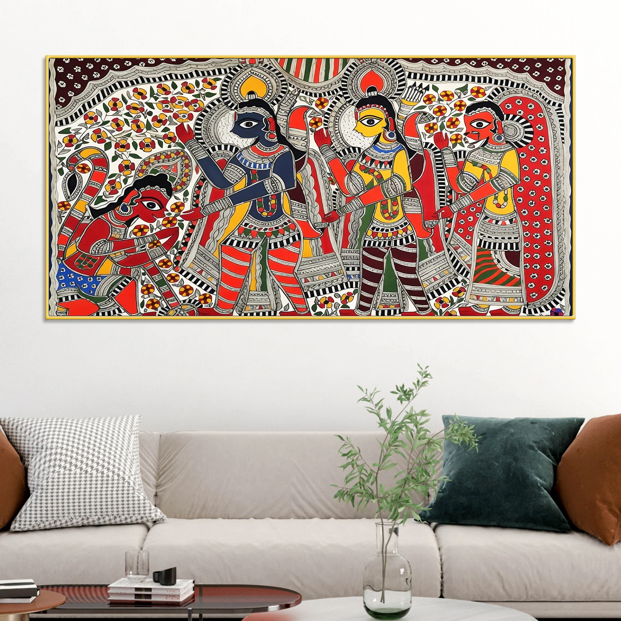 Traditional Ramayana Madhubani Canvas Wall Painting - Image 2