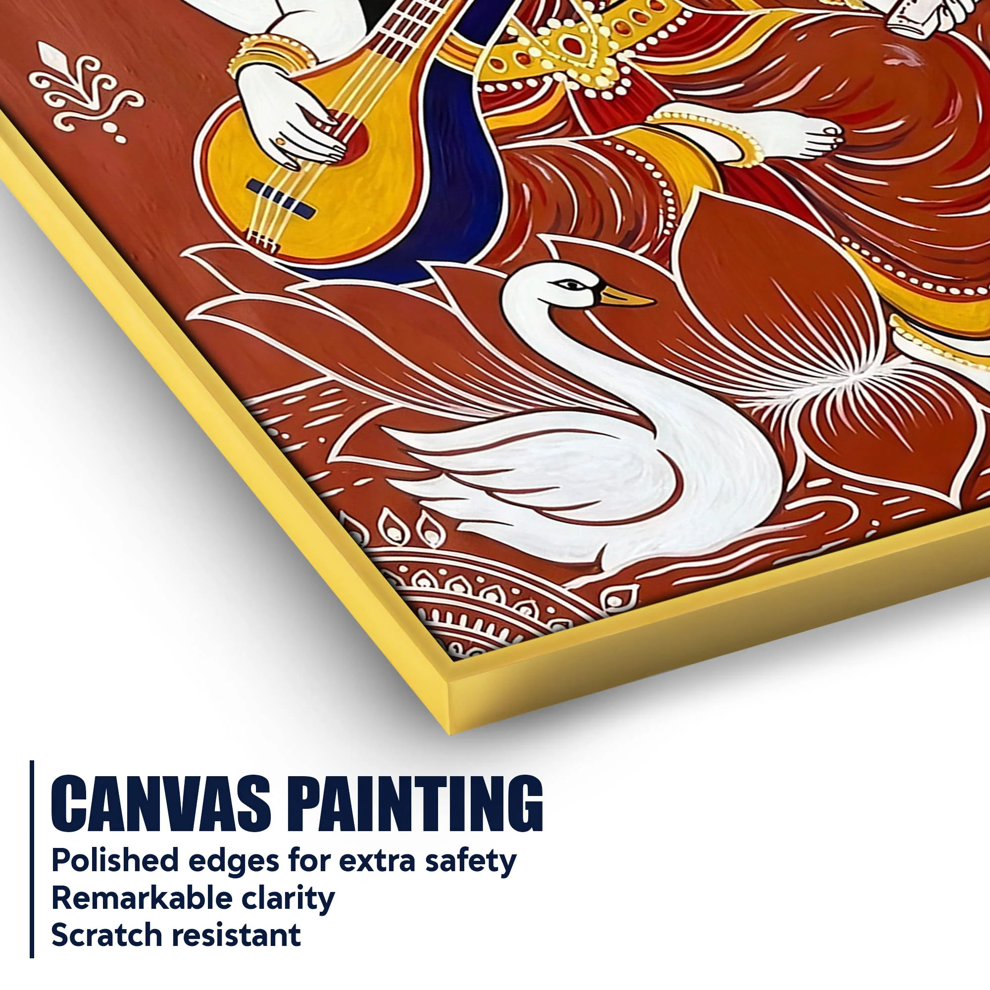 Traditional Saraswati Mata Canvas Painting for Spiritual Home Wall Decor - Image 4