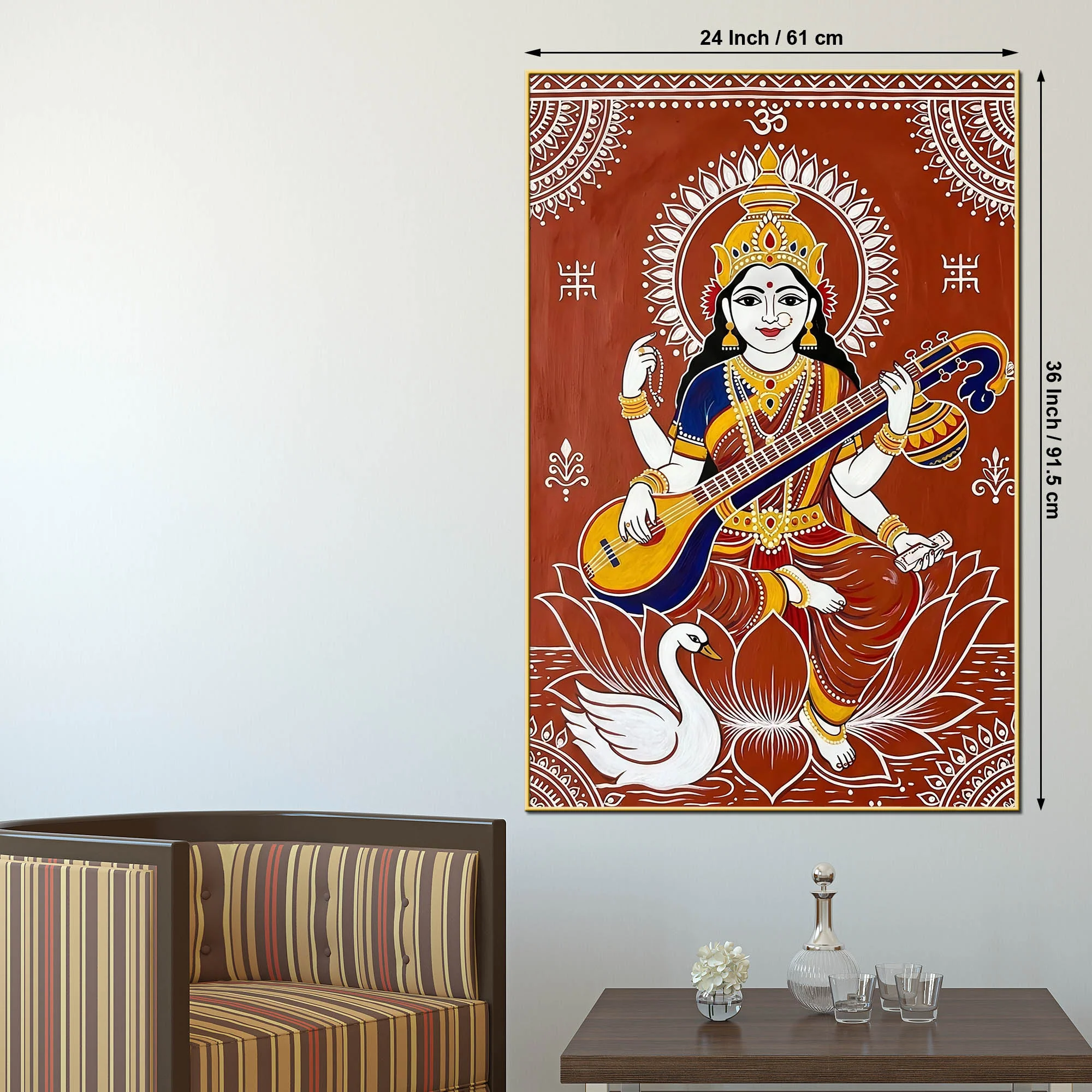 Traditional Saraswati Mata Canvas Painting for Spiritual Home Wall Decor - Image 5