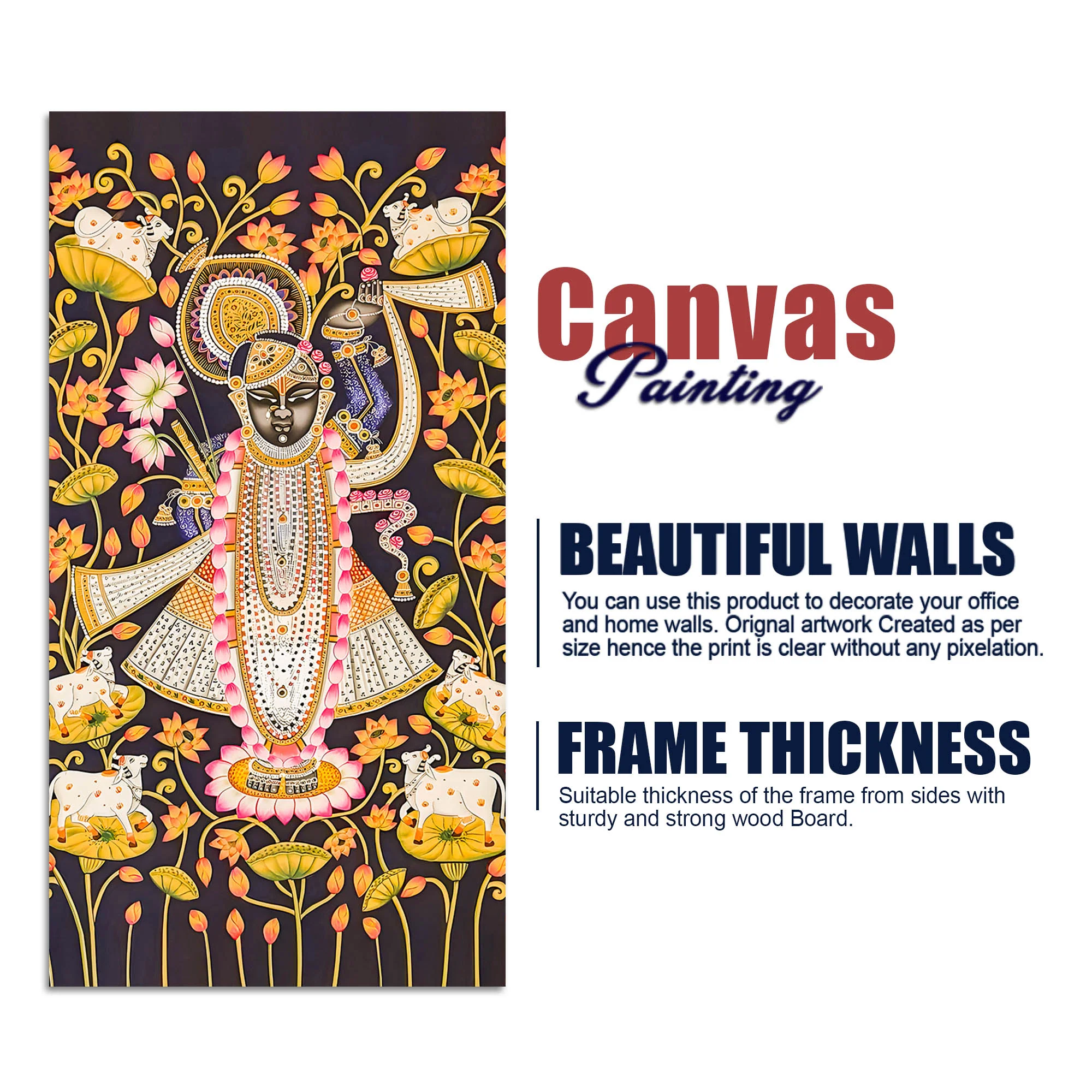Traditional Shreenathji Canvas Wall Painting | Luxury Religious Decor - Image 7