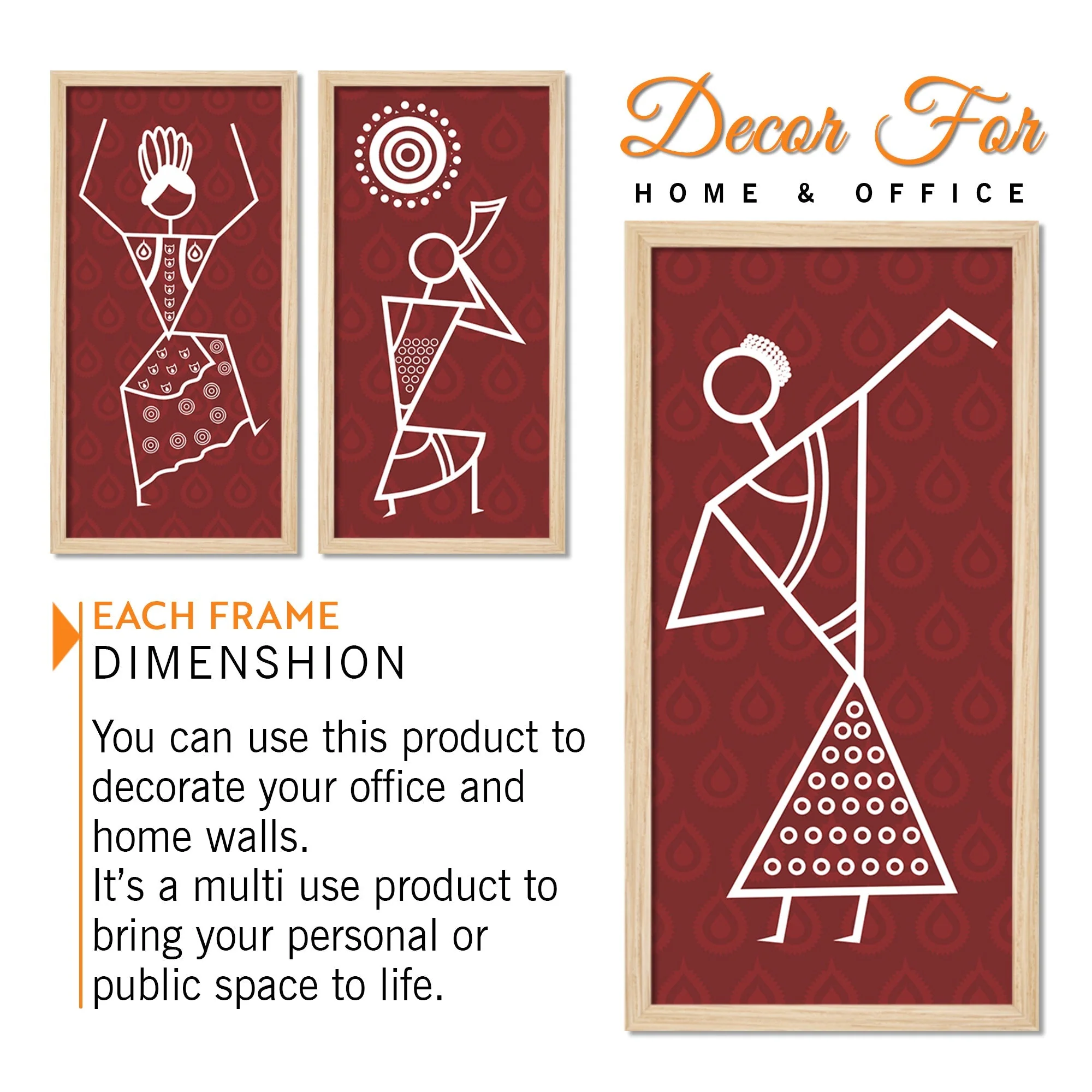 Traditional Warli Art Indian Rural Life Wall Frame Set of Three - Image 5