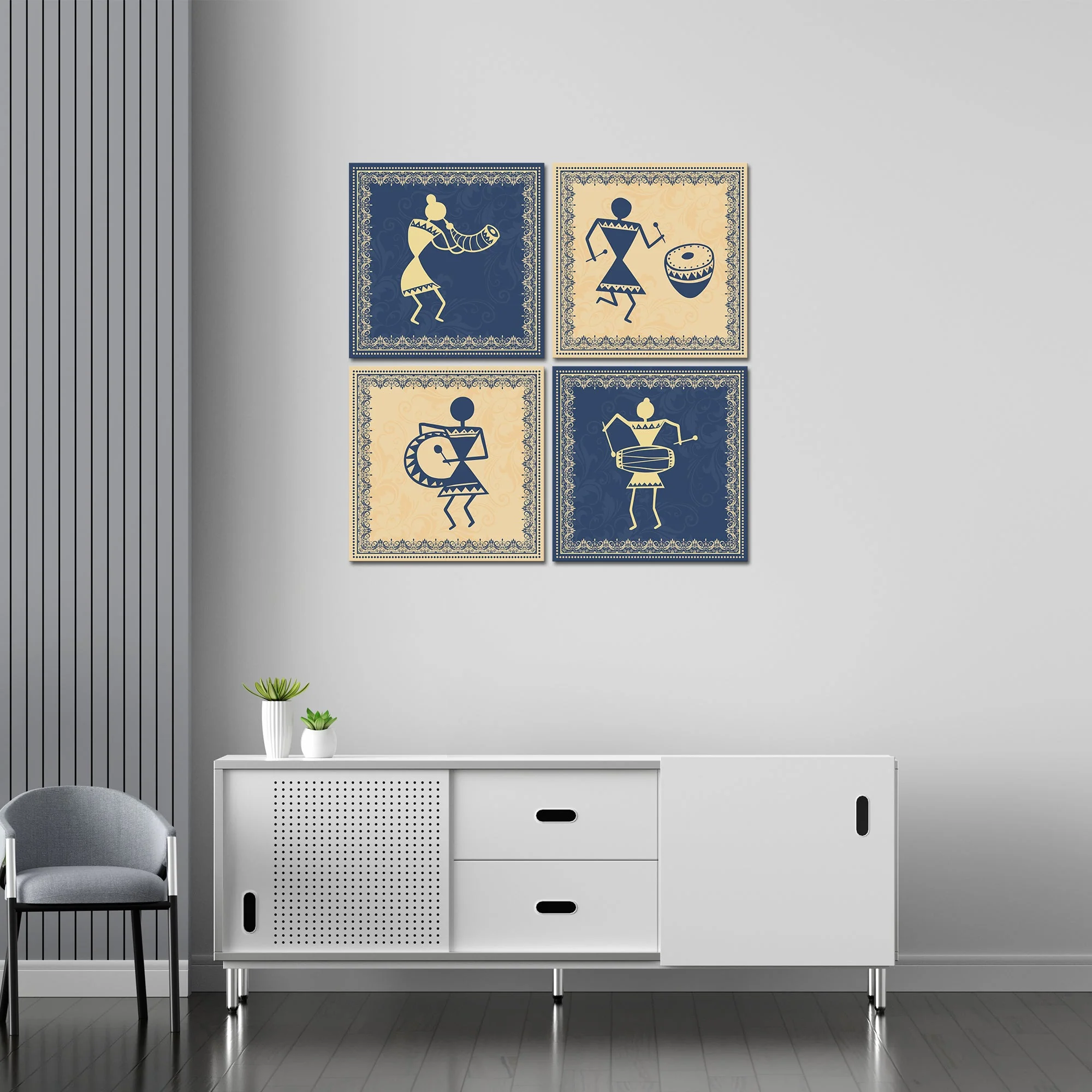 Traditional Warli Art Wall Hanging Painting, Set of 4 - Image 2
