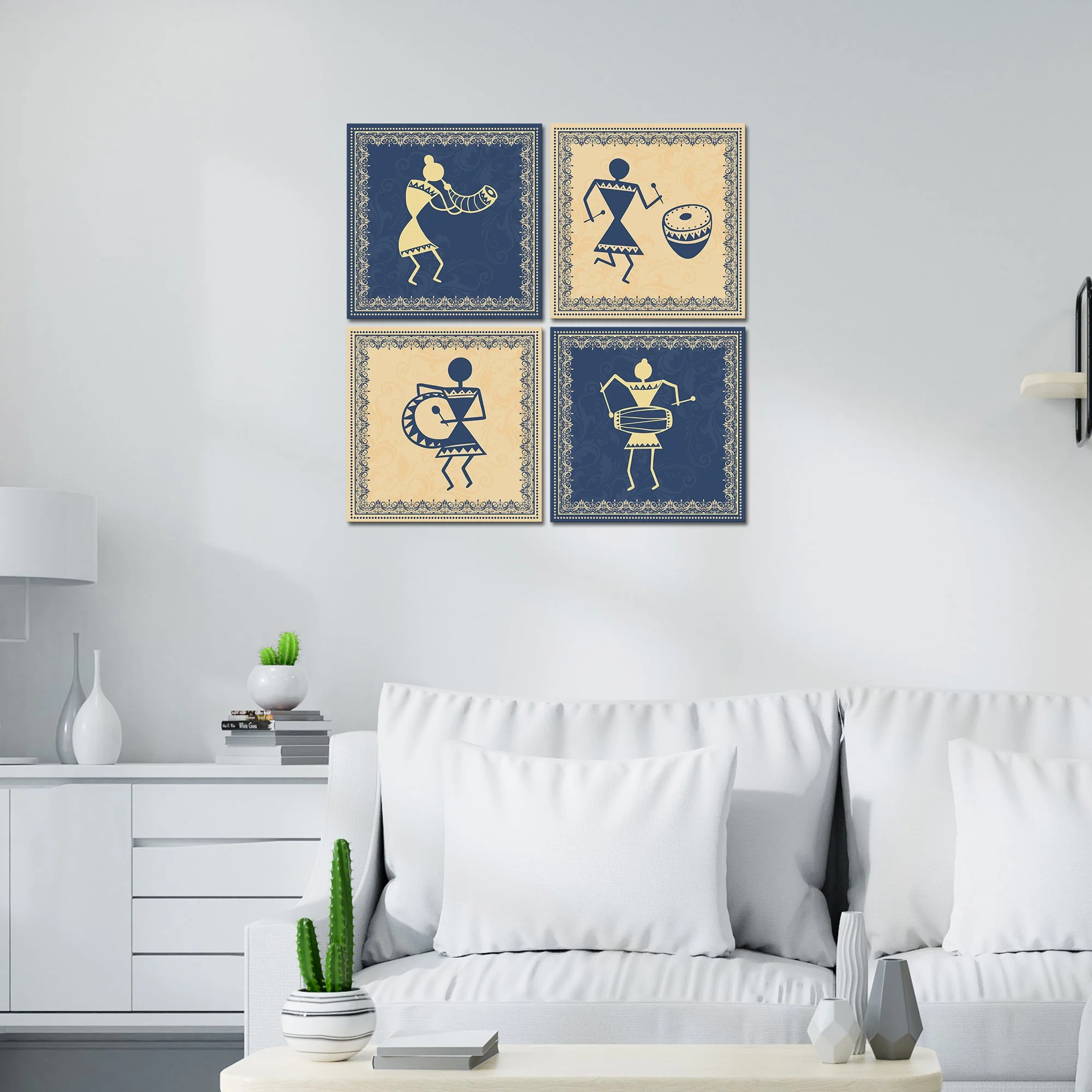 Traditional Warli Art Wall Hanging Painting, Set of 4 - Image 3