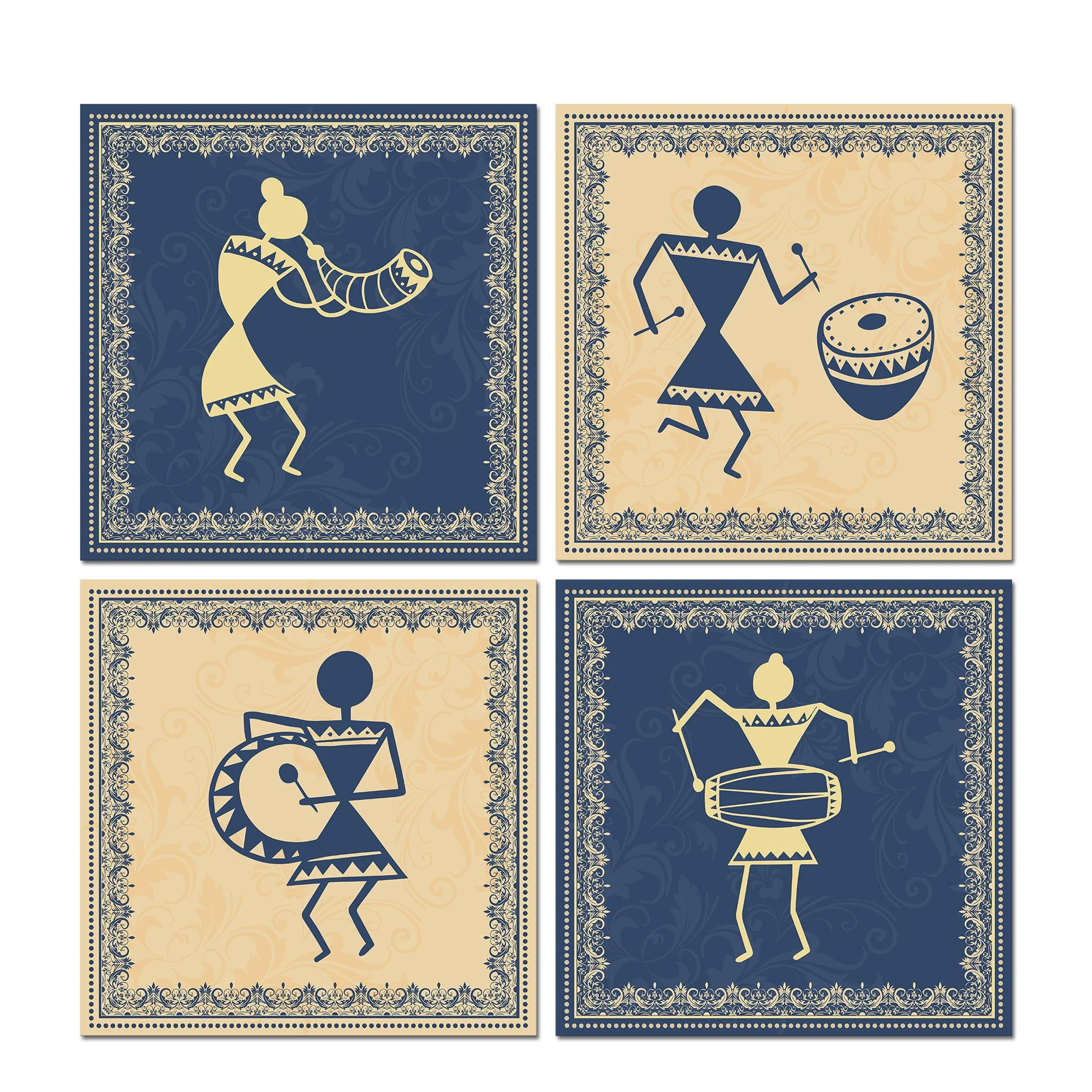 Traditional Warli Art Wall Hanging Painting, Set of 4 - Image 5