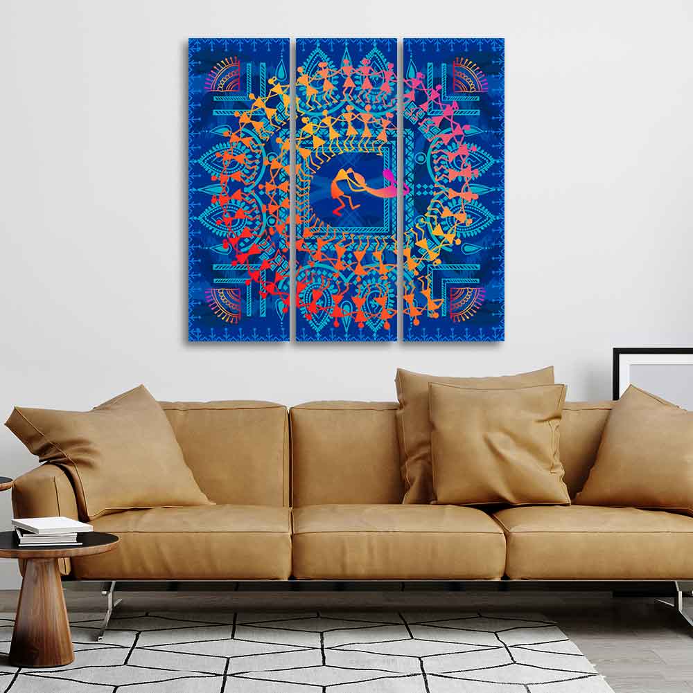 Traditional Warli Art Wall Painting of 3 Pieces - Image 2