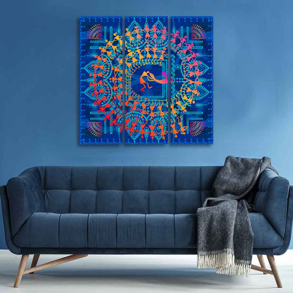 Traditional Warli Art Wall Painting of 3 Pieces - Image 3