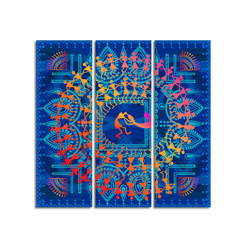 Traditional Warli Art Wall Painting of 3 Pieces - Image 4