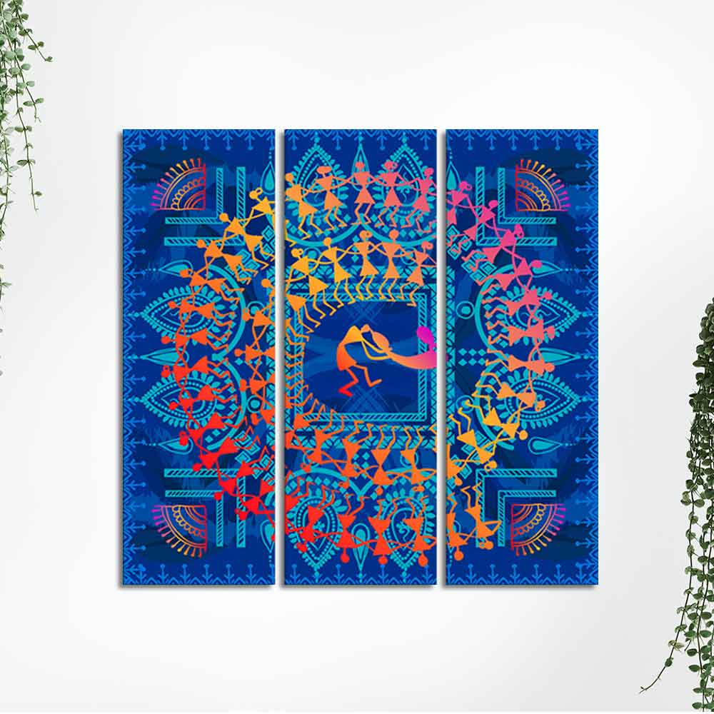 Traditional Warli Art Wall Painting of 3 Pieces - Image 5