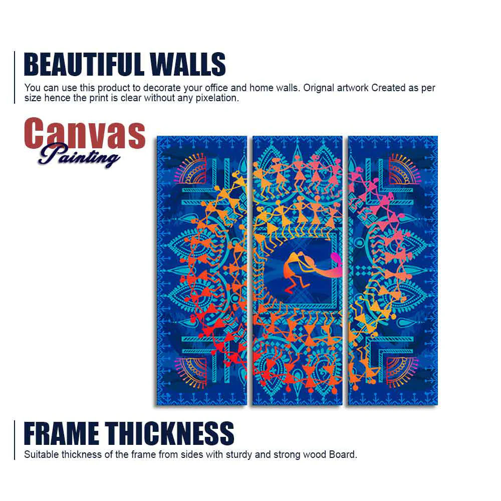 Traditional Warli Art Wall Painting of 3 Pieces - Image 6