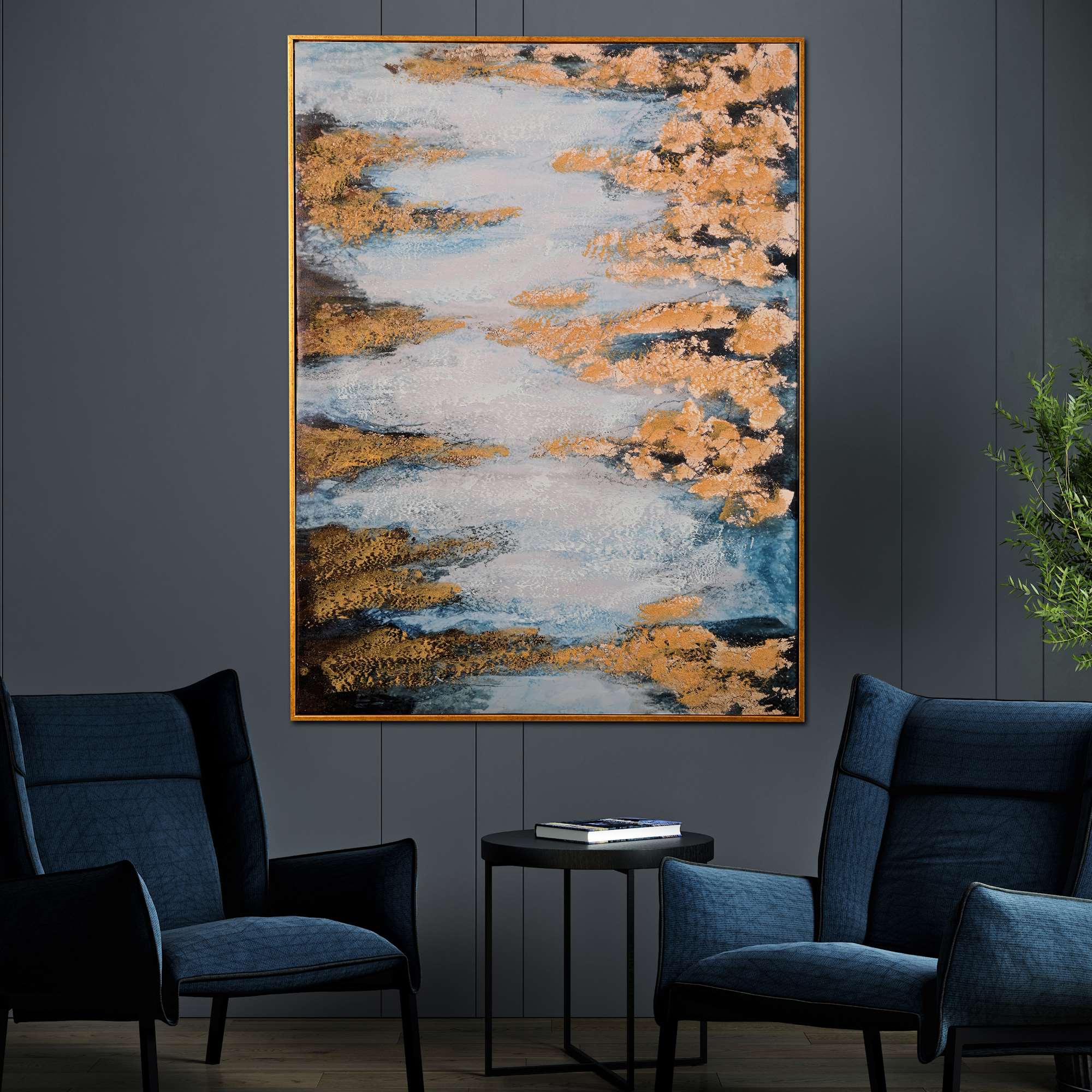 Tranquil Depths Abstract Hand Painted Wall Painting with Floating Frame - Image 2