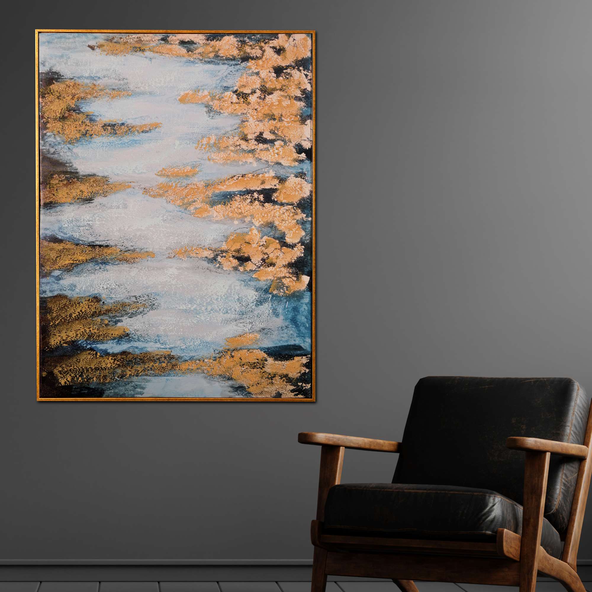 Tranquil Depths Abstract Hand Painted Wall Painting with Floating Frame - Image 3