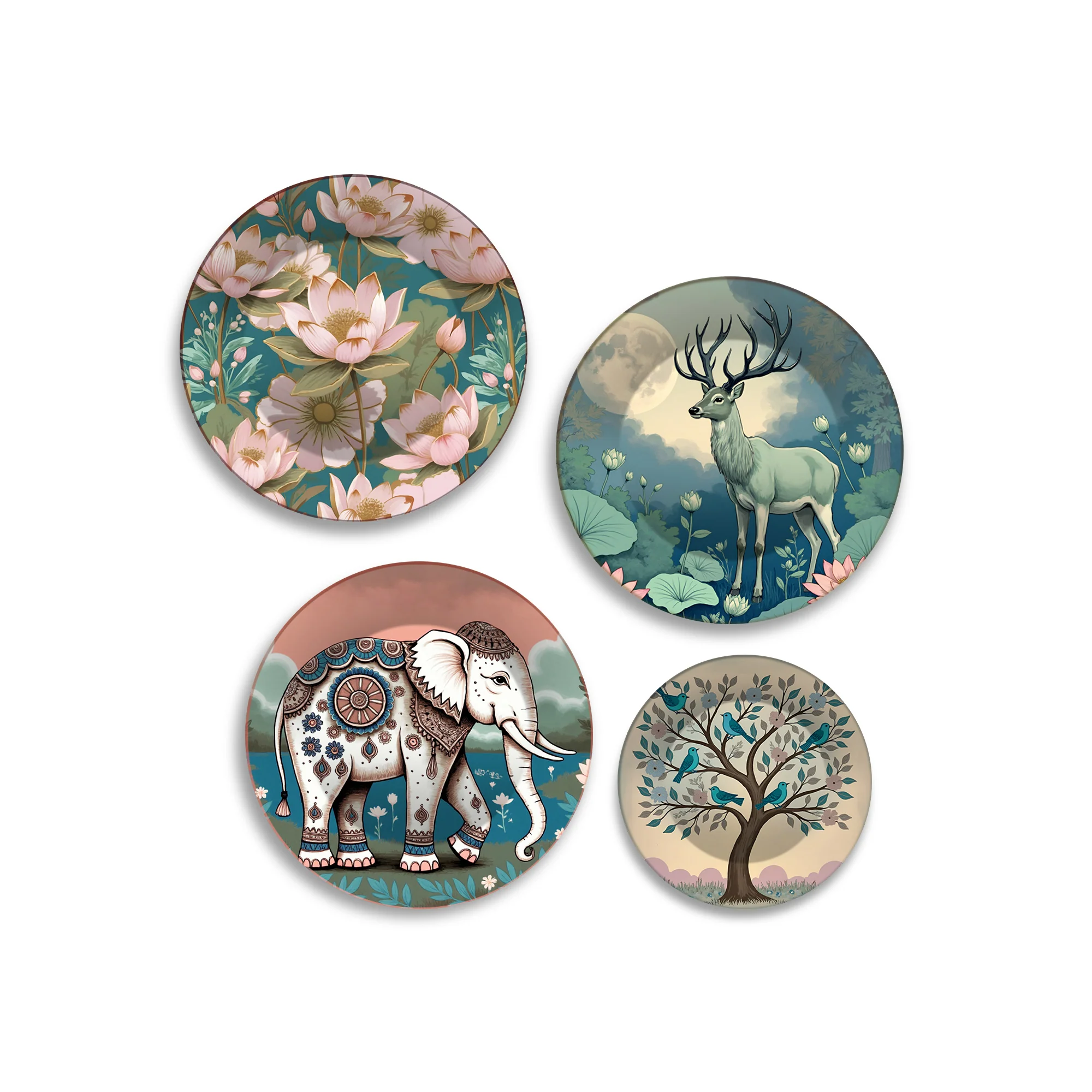 Tranquil Nature Wilderness Safari Premium Wall Plates Painting Set of Four - Image 4