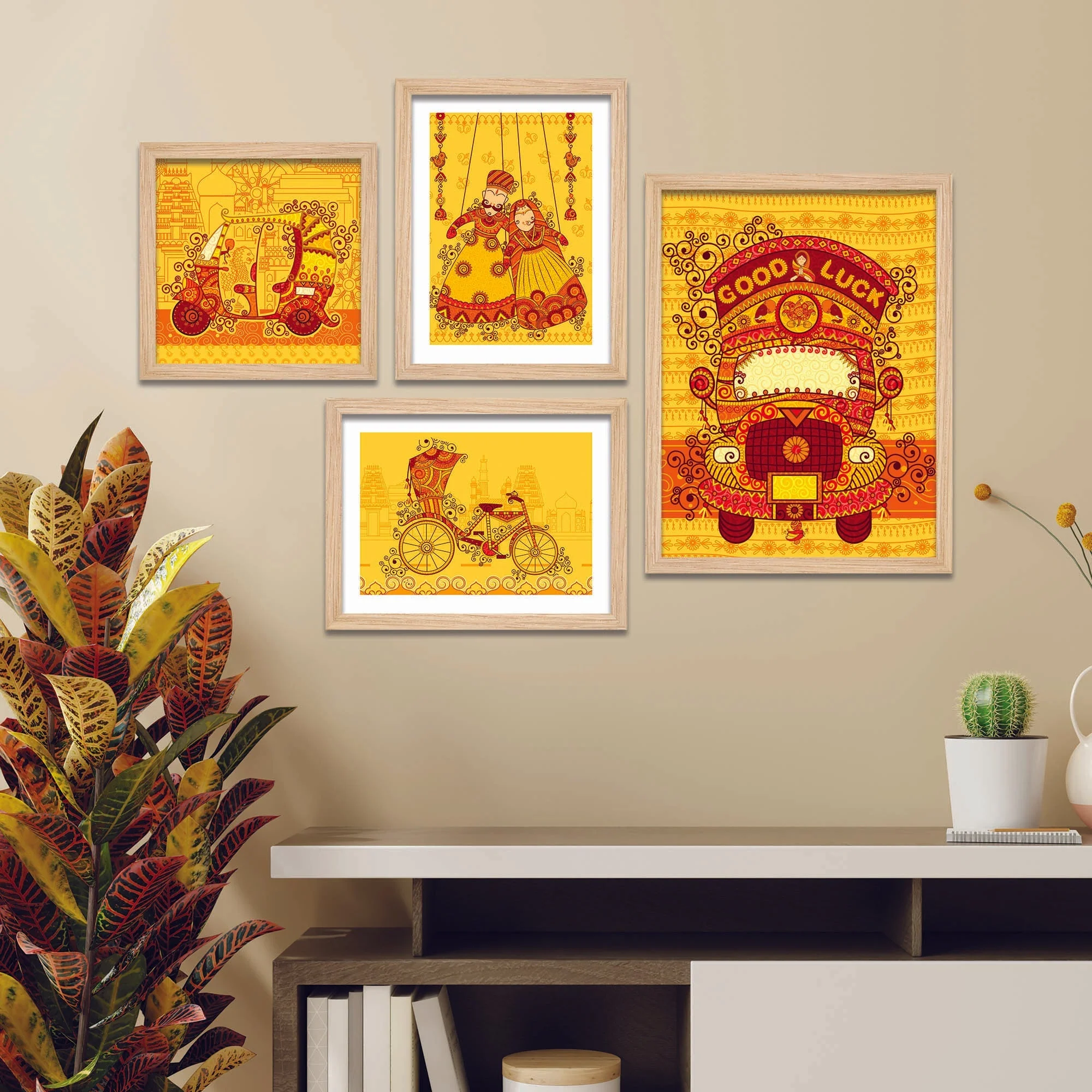 Transportation of India in Indian Art Style Wall Frame Set of Four - Image 3