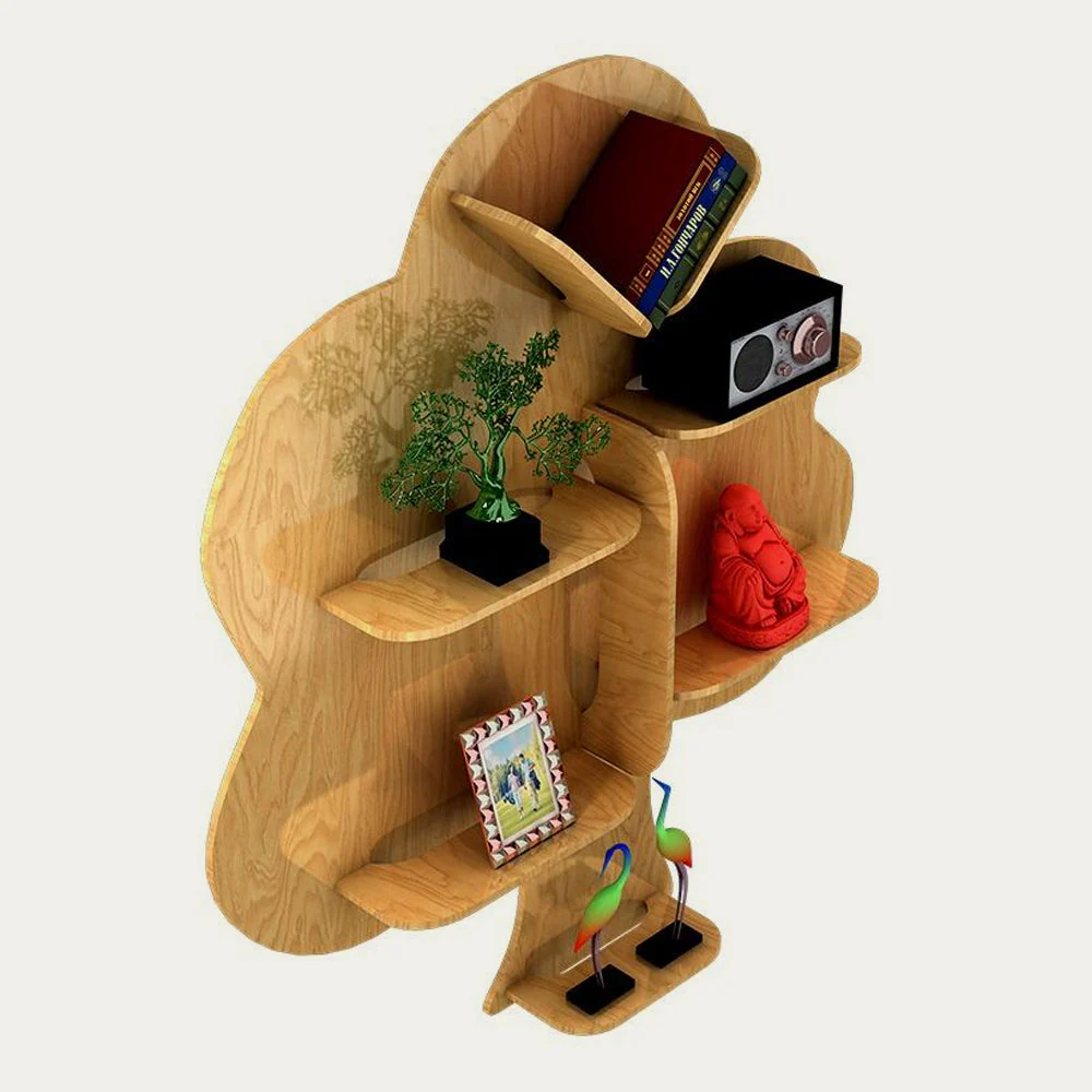Tree Backlit Designer Wooden Wall Shelf / Book Shelf / Night Light, Light Oak Finish - Image 3