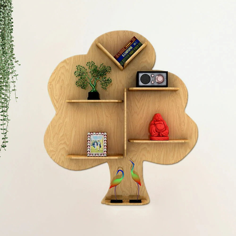 Tree Backlit Designer Wooden Wall Shelf / Book Shelf / Night Light, Light Oak Finish - Image 4