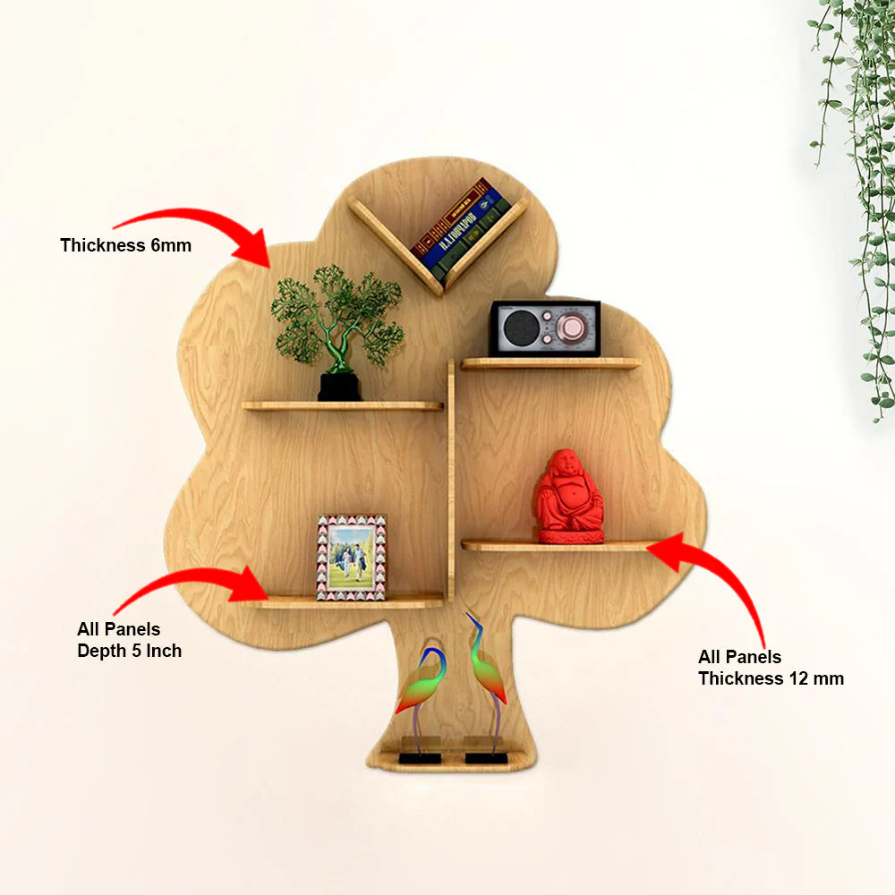 Tree Backlit Designer Wooden Wall Shelf / Book Shelf / Night Light, Light Oak Finish - Image 5