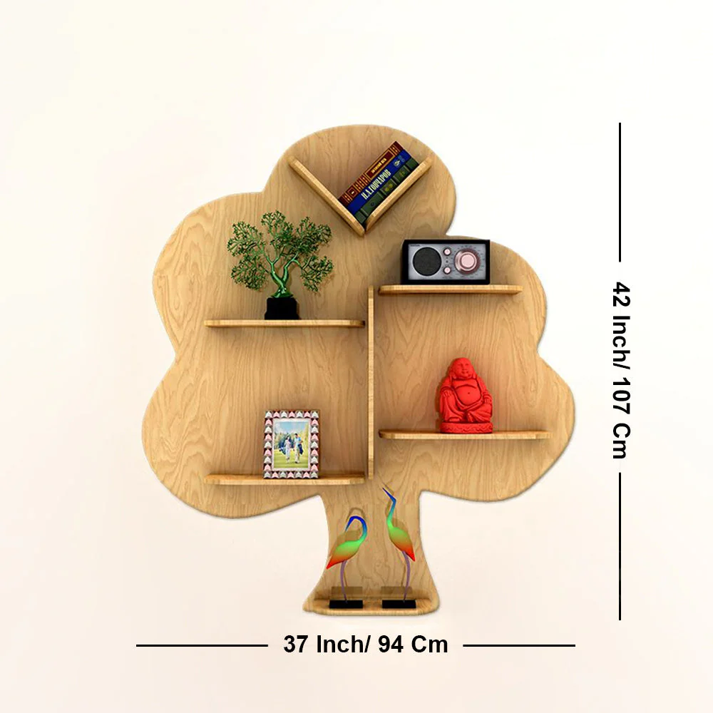 Tree Backlit Designer Wooden Wall Shelf / Book Shelf / Night Light, Light Oak Finish - Image 6