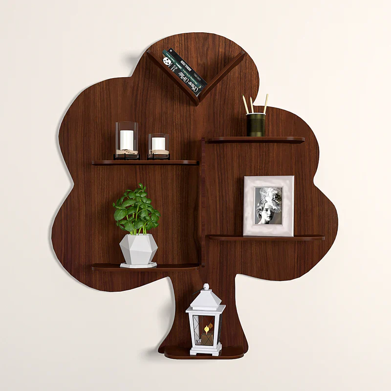 Tree Backlit Designer Wooden Wall Shelf / Book Shelf / Night Light, Walnut Finish - Image 2