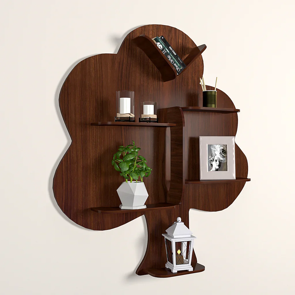 Tree Backlit Designer Wooden Wall Shelf / Book Shelf / Night Light, Walnut Finish - Image 3