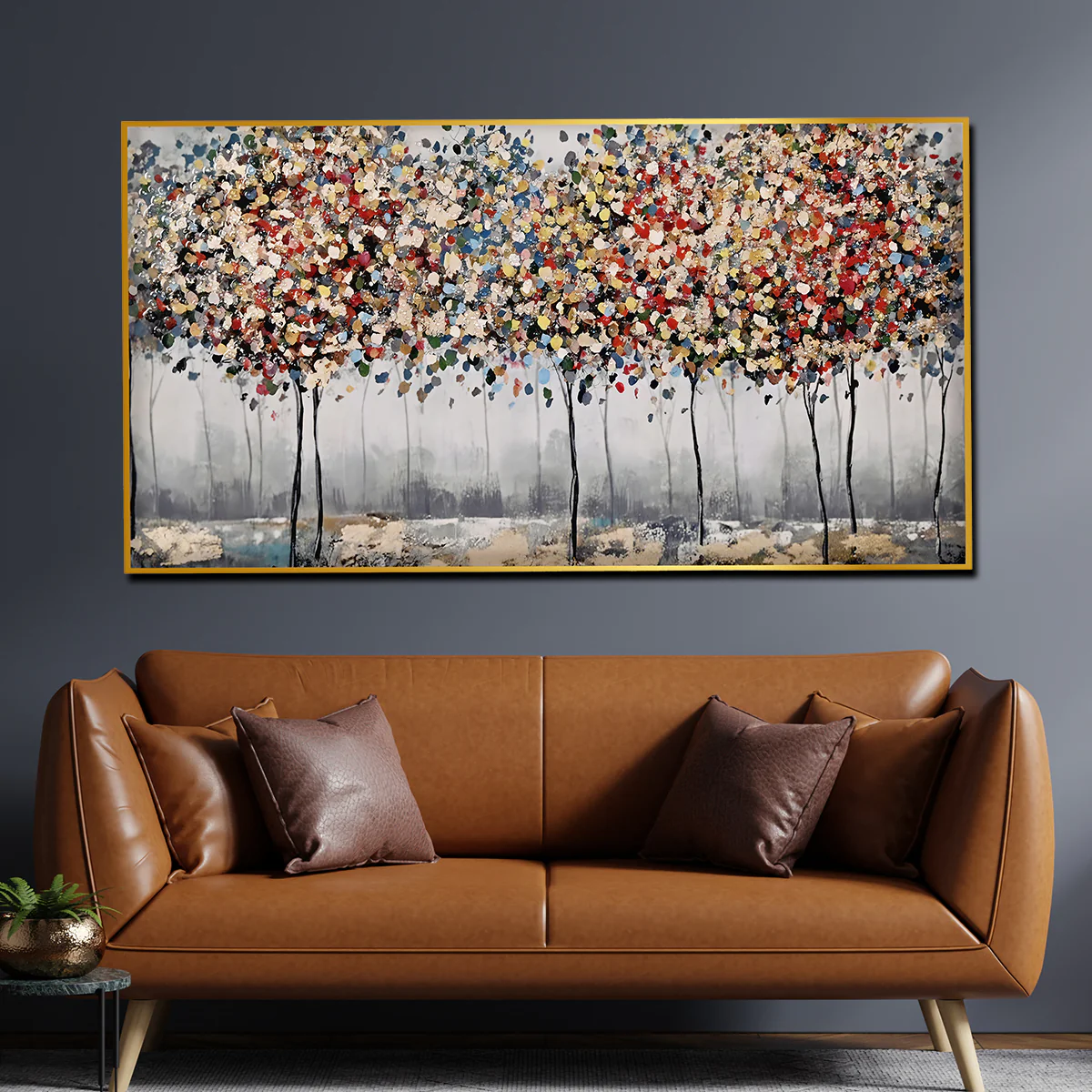 Tree of Autumn Colors Framed Crystal Glass Painting - Image 2