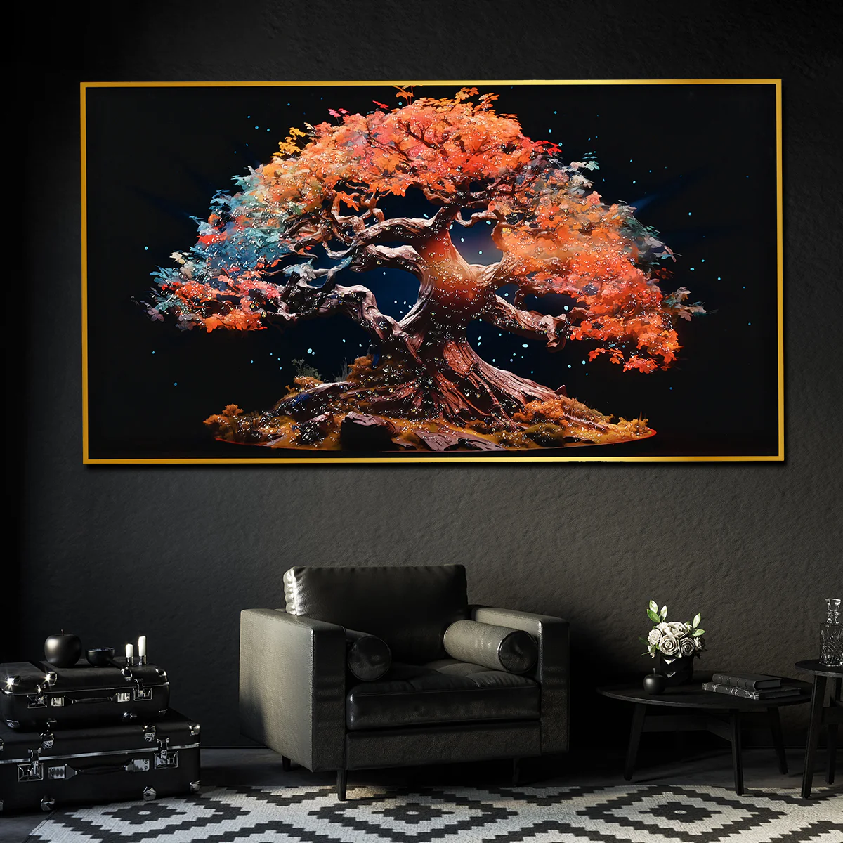 Tree of Autumn Colors Framed Crystal Glass Painting - Image 2