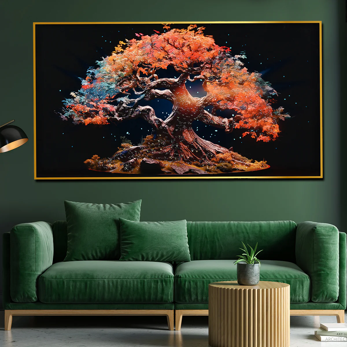 Tree of Autumn Colors Framed Crystal Glass Painting - Image 3