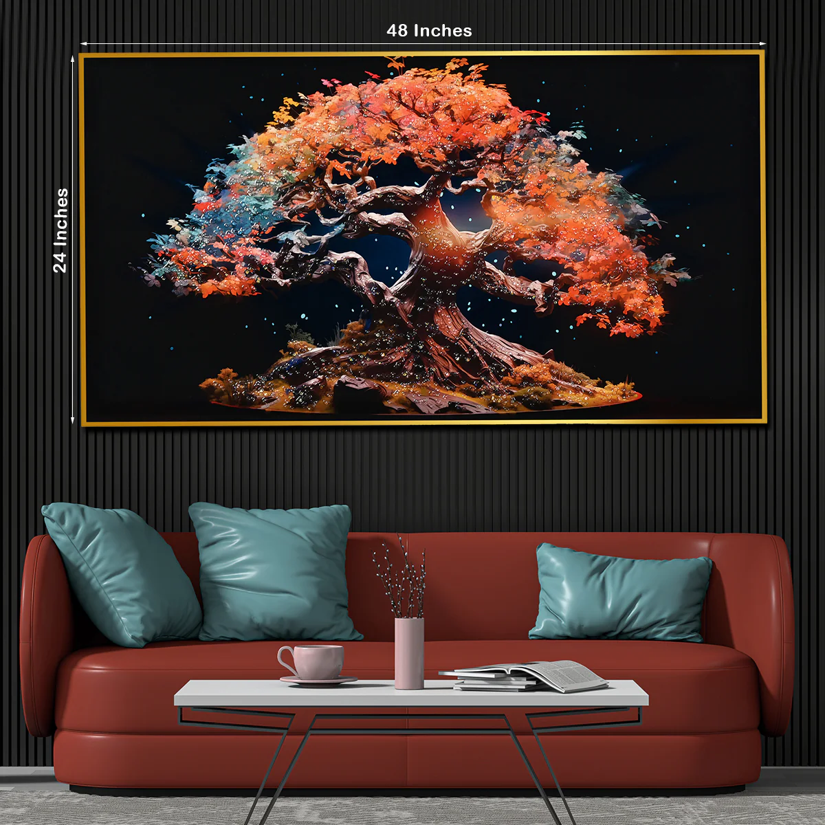 Tree of Autumn Colors Framed Crystal Glass Painting - Image 5