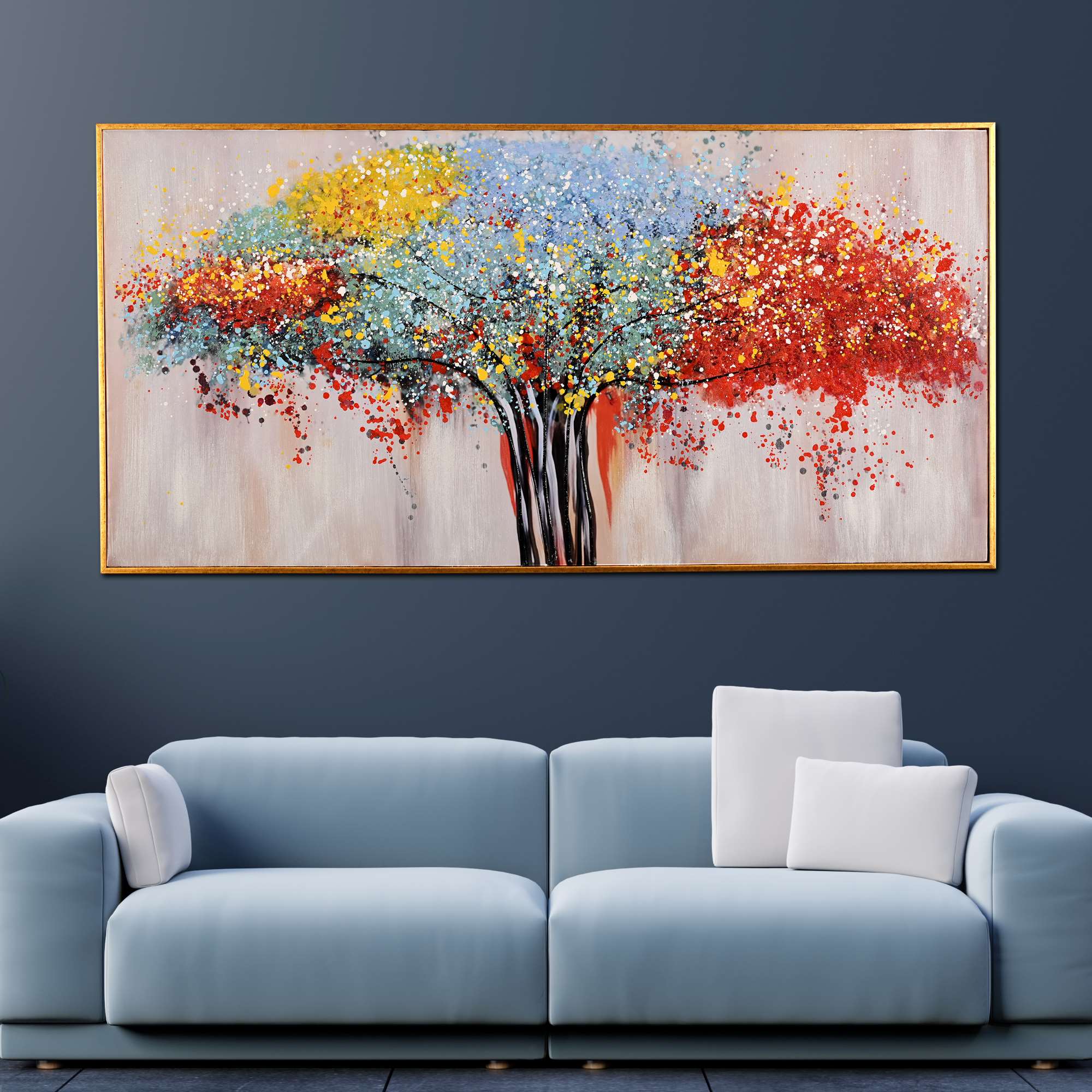 Tree of Life in Seven Color Hand Painted Wall Painting with Floating Frame - Image 3