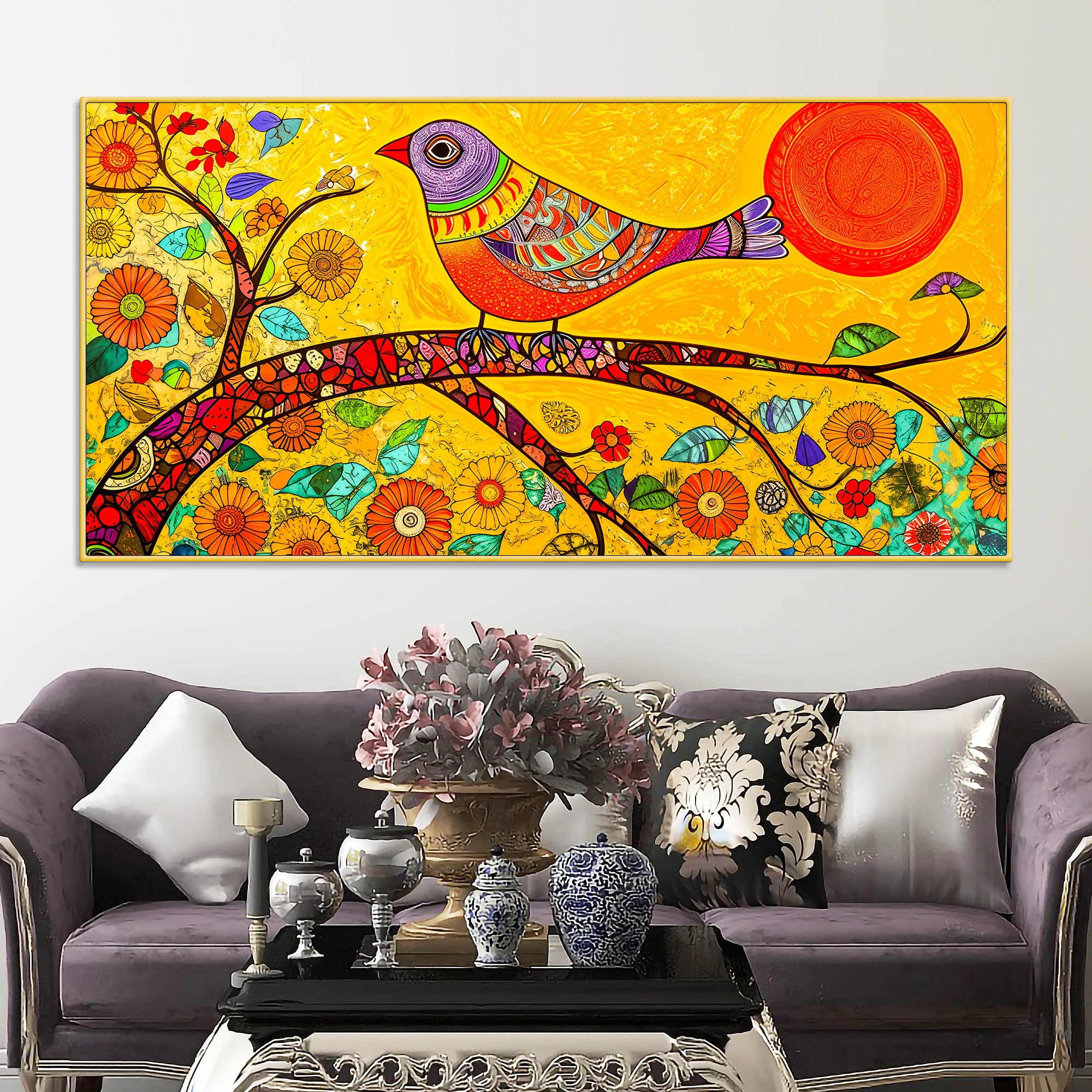 Trendy Colorful Bird Canvas Wall Painting for Modern Homes - Image 2
