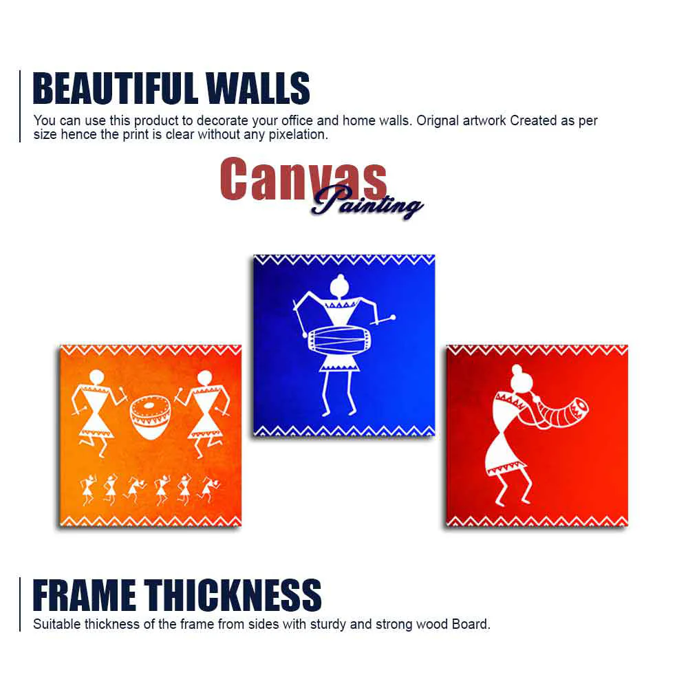 Tribal Music Warli Art Wall Hanging Painting Set of Three - Image 6