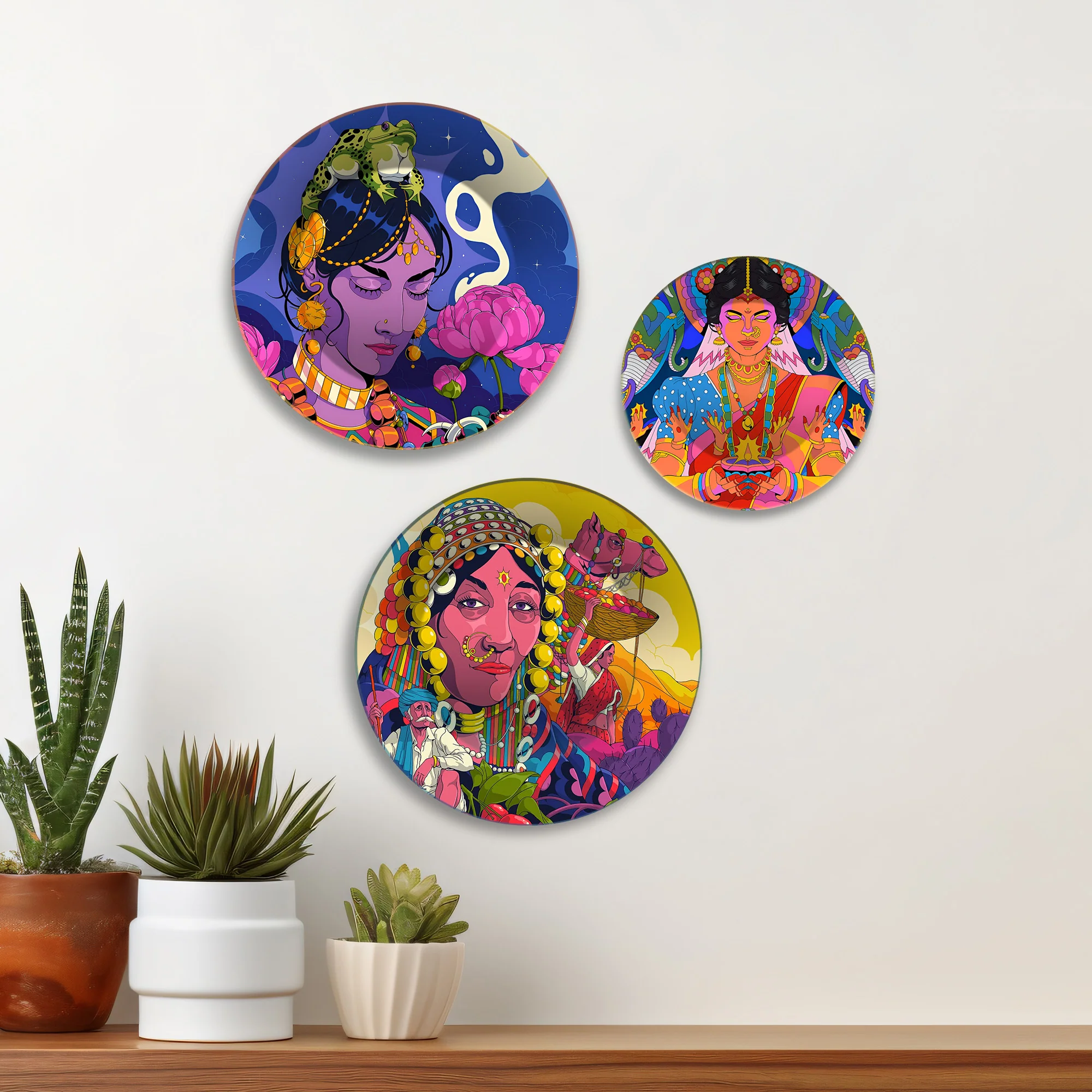 Tribal Queens Folk Fusion Premium Wall Plates Painting Set of 3 - Image 3