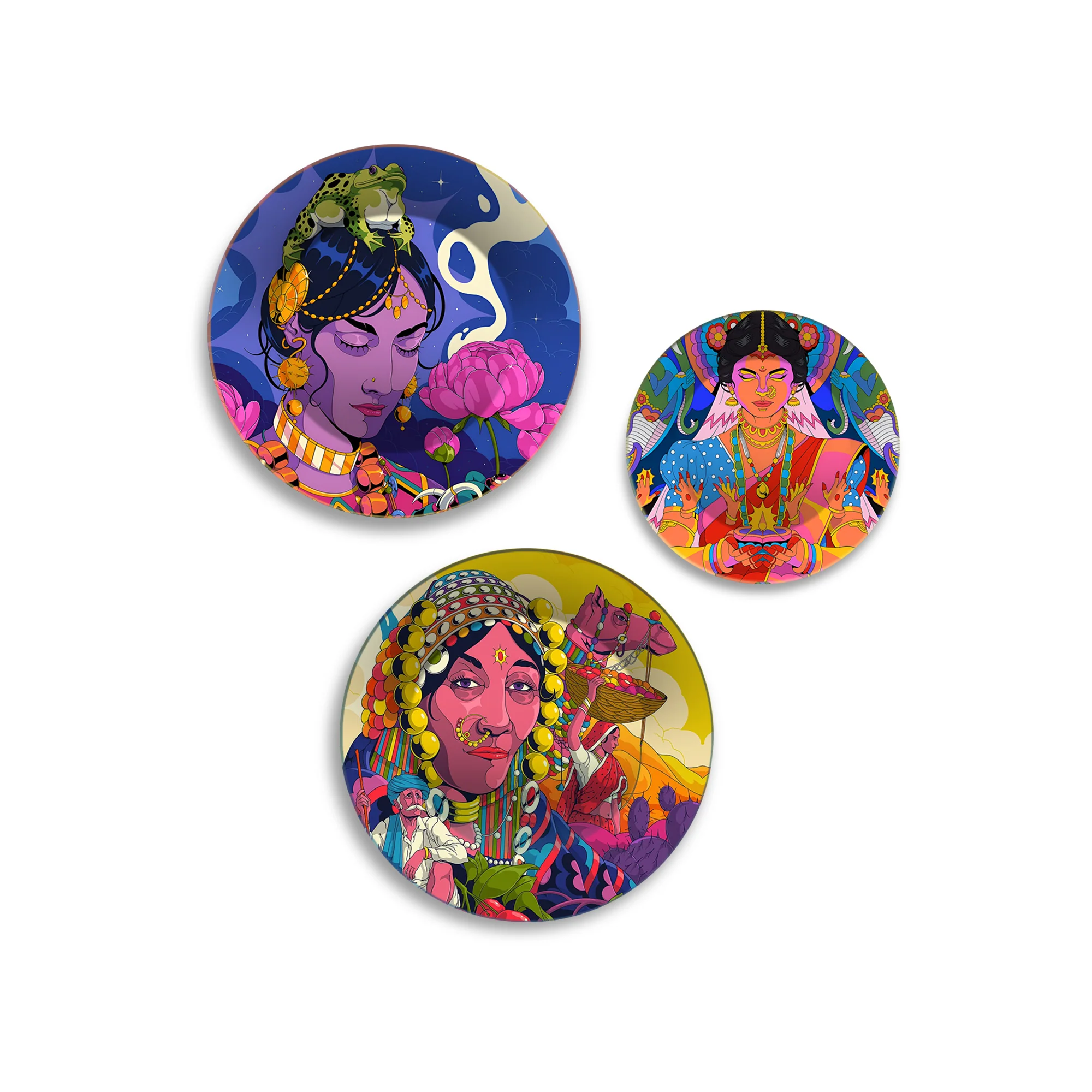 Tribal Queens Folk Fusion Premium Wall Plates Painting Set of 3 - Image 4