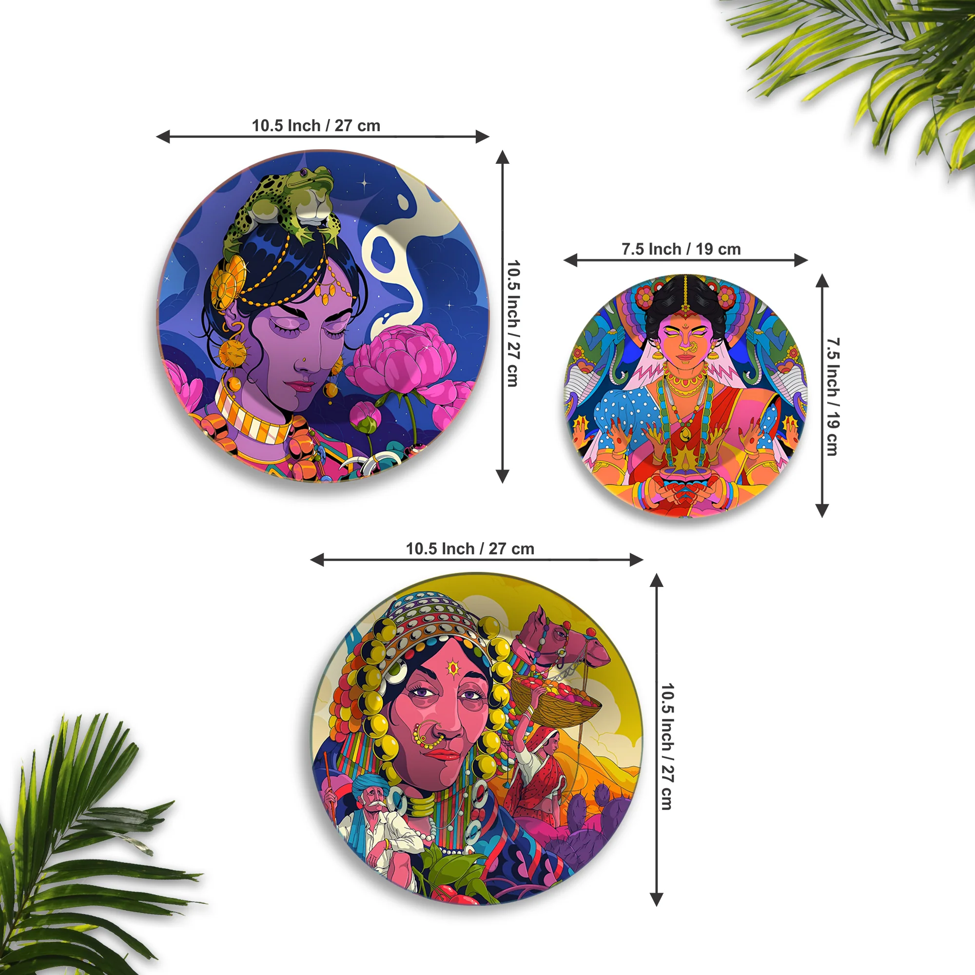 Tribal Queens Folk Fusion Premium Wall Plates Painting Set of 3 - Image 6
