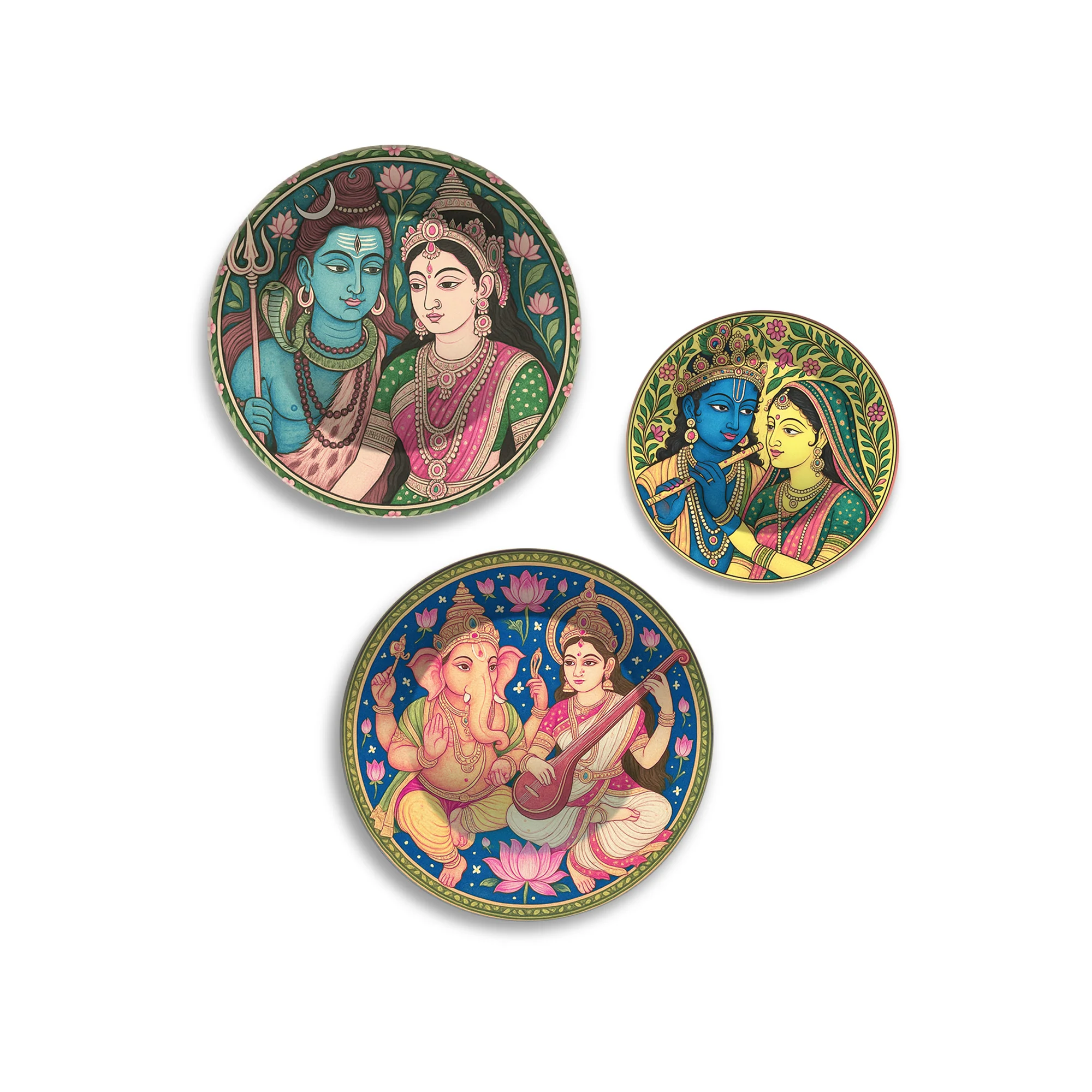 Trinity of Devotion Hindu Gods Premium Wall Plates Painting Set of 3 - Image 4