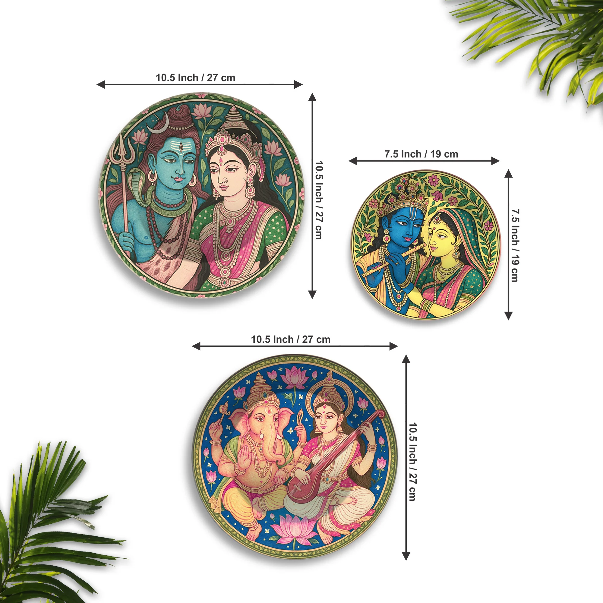 Trinity of Devotion Hindu Gods Premium Wall Plates Painting Set of 3 - Image 6