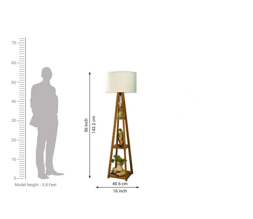 Tripod Beige Wooden Floor Lamp with Shelf Natural White Shade - Image 5