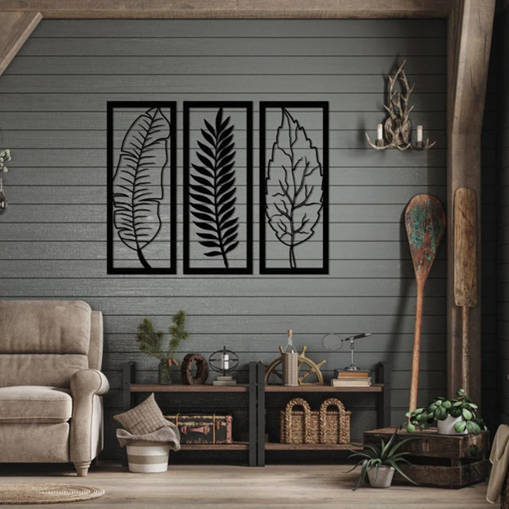 Tropical Foliage Trio Leafs Wall Metal Art Decor - Image 2