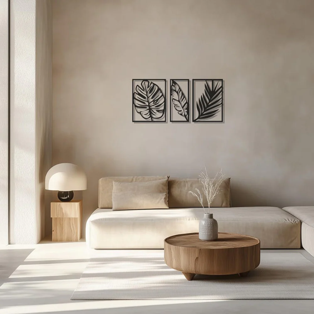 Tropical Palm Leaf Three Frames Metal Art Wall Decor - Image 3