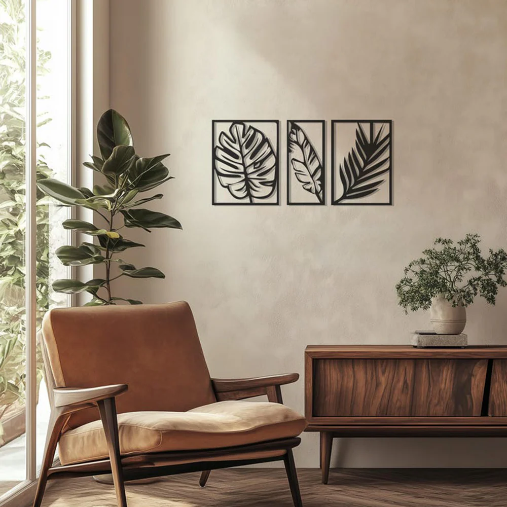 Tropical Palm Leaf Three Frames Metal Art Wall Decor - Image 4