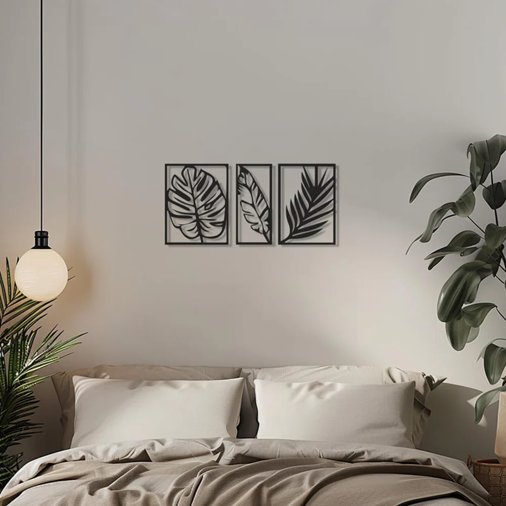 Tropical Palm Leaf Three Frames Metal Art Wall Decor - Image 5