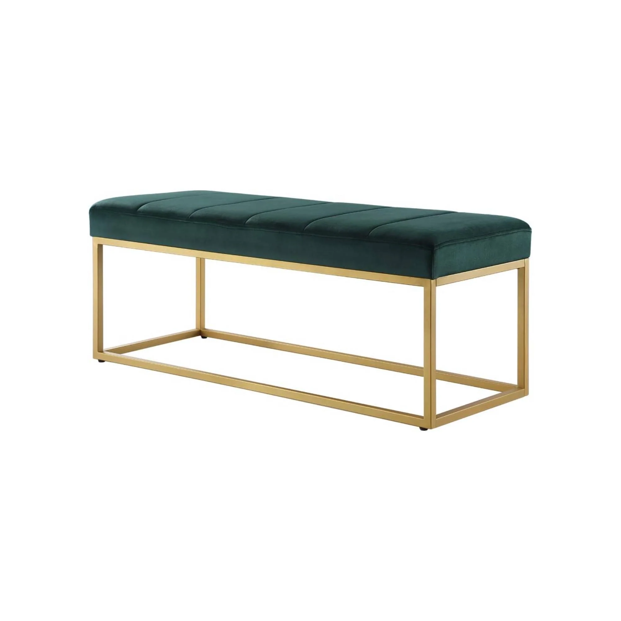 Tufted Rich Green Velvet Bench with Sleek Gold Metal Legs Ottoman - Image 4