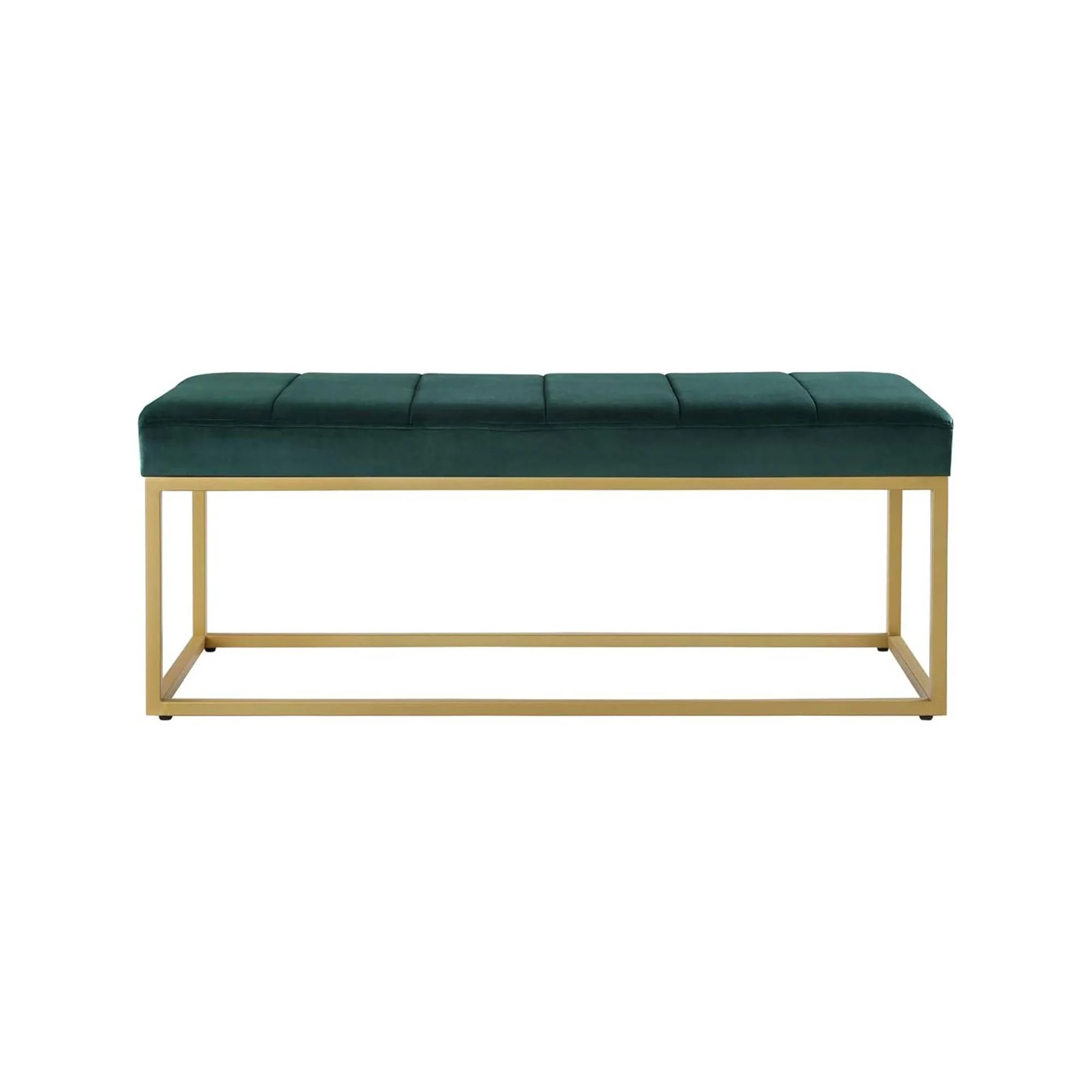 Tufted Rich Green Velvet Bench with Sleek Gold Metal Legs Ottoman - Image 5
