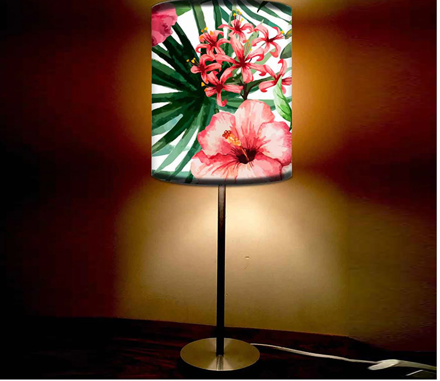 Tulip Flower Leaf Printed Modern Stainless Steel Metal Finish Table Lamp - Image 2