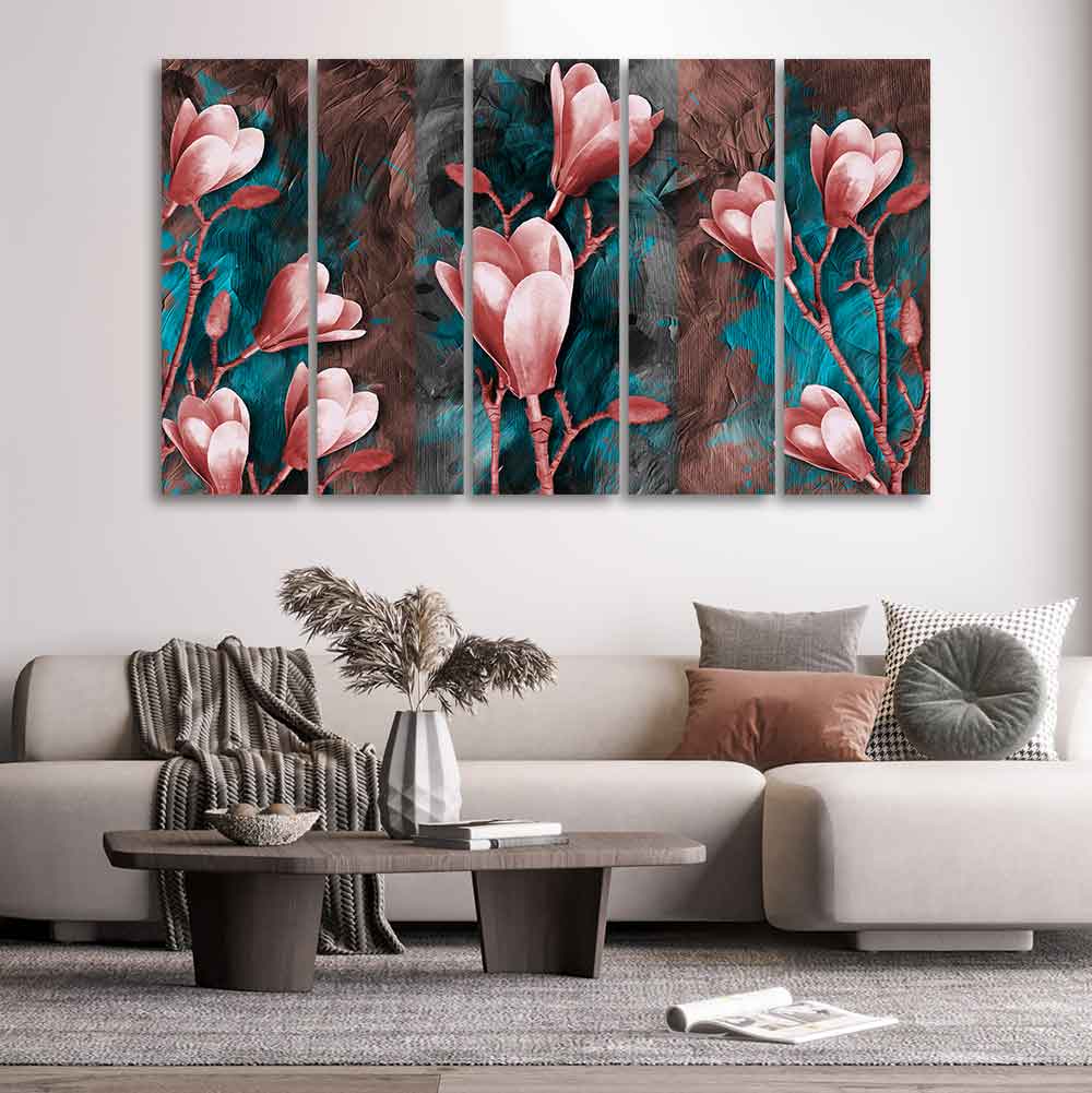 Tulips Flower Canvas Wall Hanging of Five Pieces - Image 2