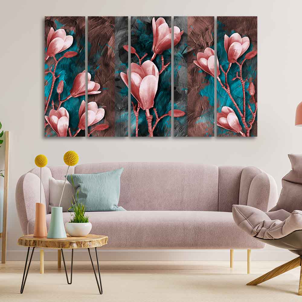 Tulips Flower Canvas Wall Hanging of Five Pieces - Image 3