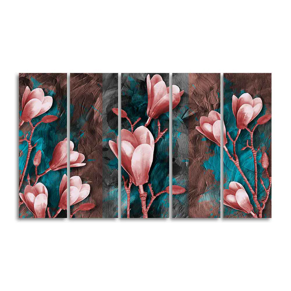 Tulips Flower Canvas Wall Hanging of Five Pieces - Image 4