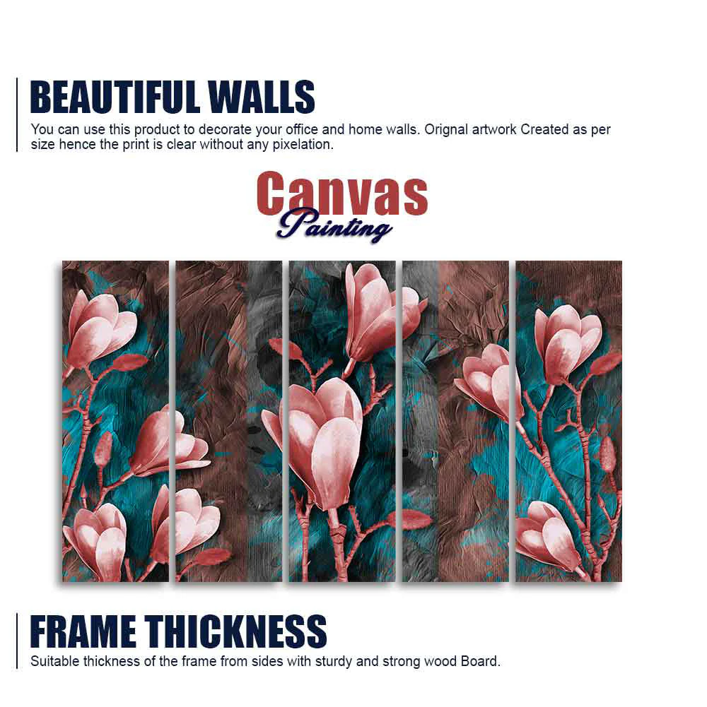Tulips Flower Canvas Wall Hanging of Five Pieces - Image 5
