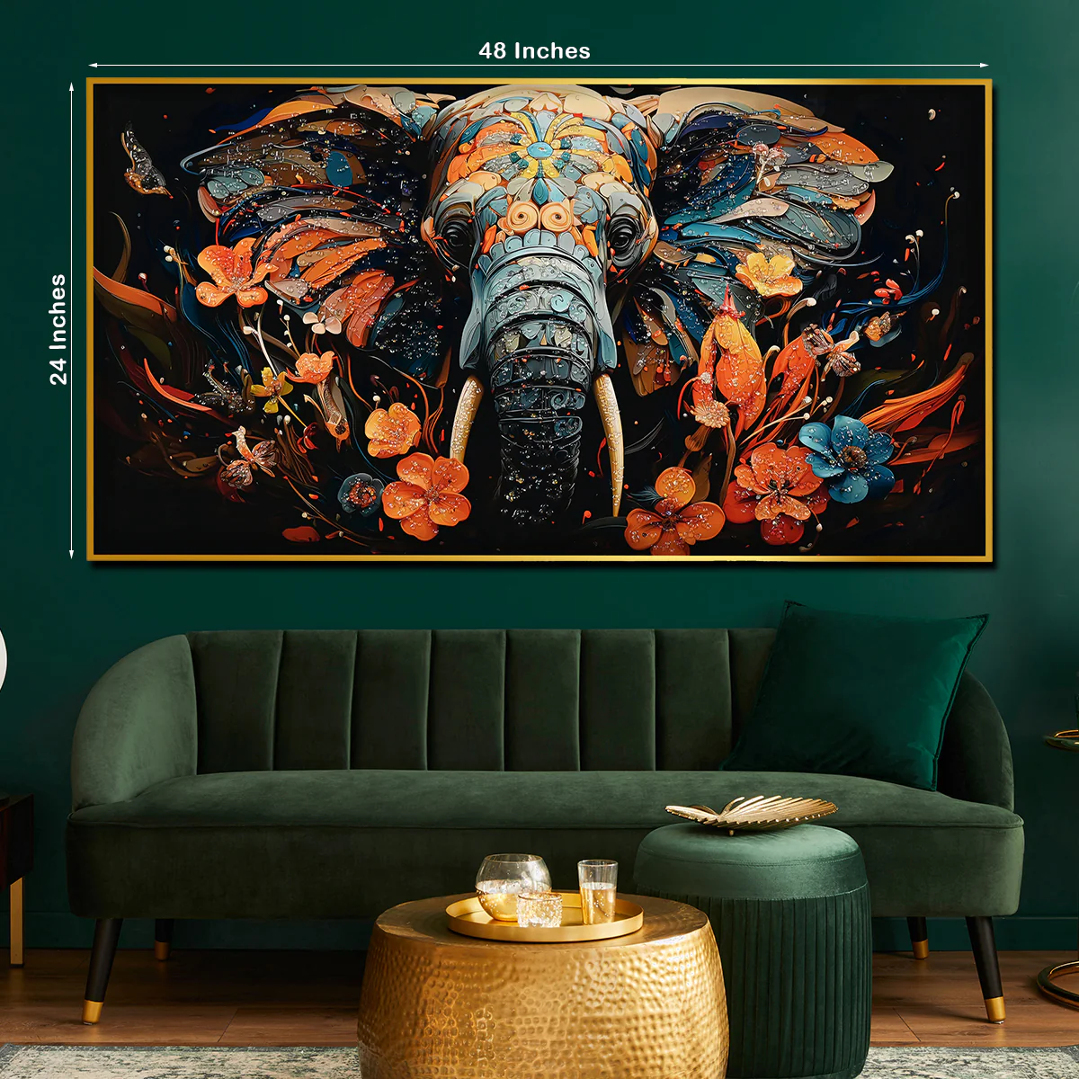 Tusk in Floral Beauty Elephant Framed Crystal Glass Painting - Image 5