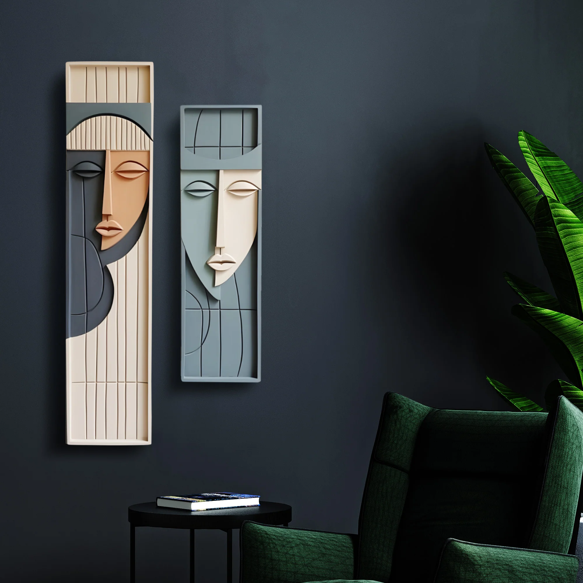 Twin Faces Modern 3D Wall Sculpture in Frames - Image 2